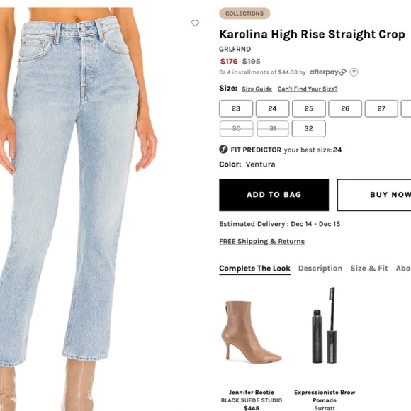Grlfrnd Womens Karolina High Rise Straight Crop Jeans Blue Denim Size 28 Raw Hem - Picture 1 of 7
